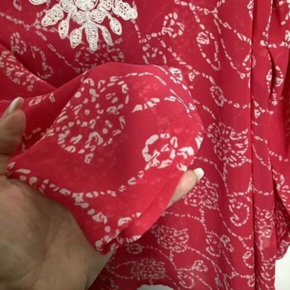 Susan Graver Style Women’s Embroidered Top Tunic Sz 2X Flowy Red - Picture 3 of 8